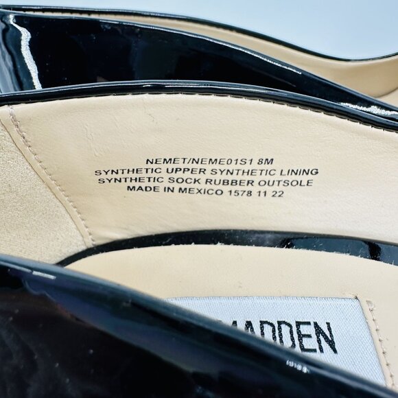 Steve Madden Black Patent Synthetic Leather Square Toe Chunky Block Heel Shoe 8M - Picture 7 of 7